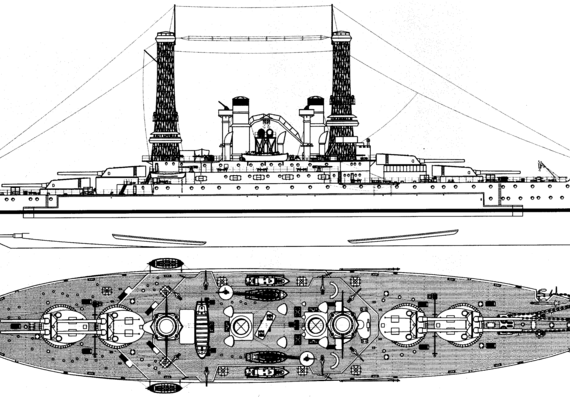 Боевой корабль USS BB-27 Michigan [Battleship] - чертежи, габариты, рисунки